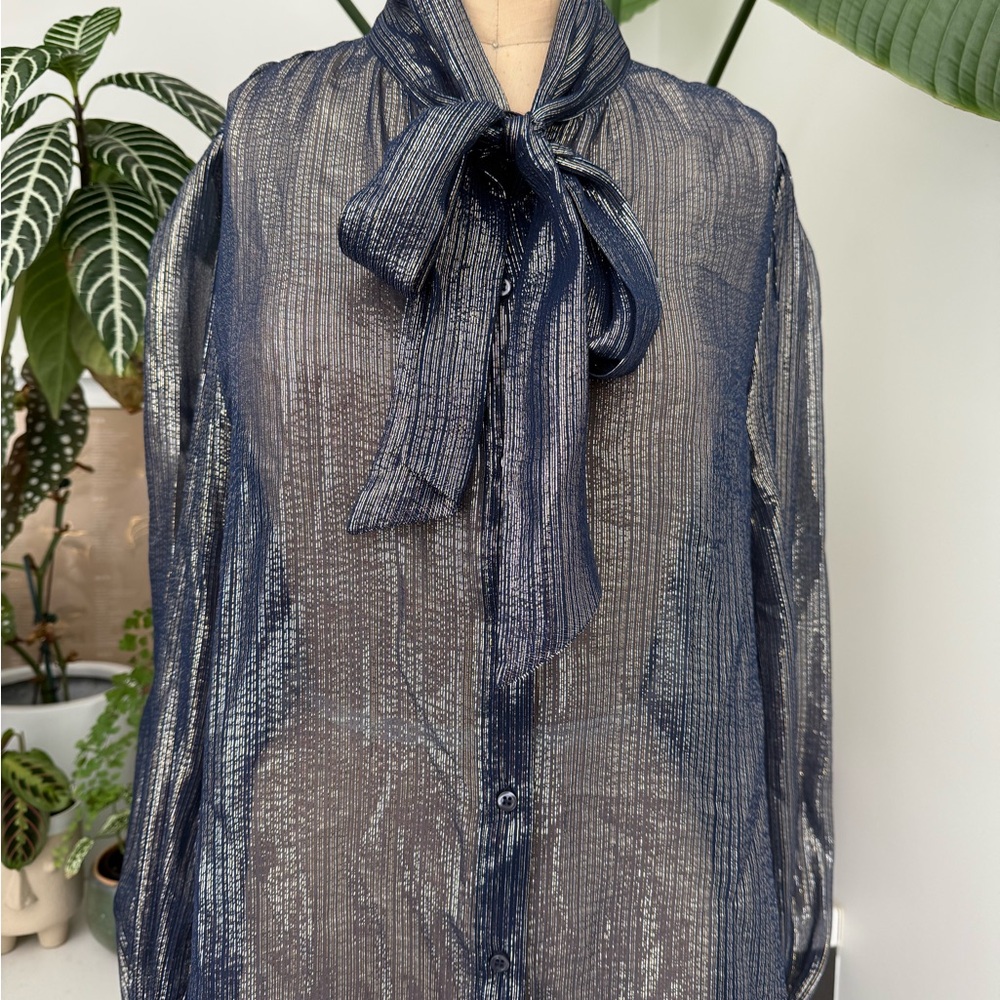 Maje Navy and Navy/Gold/Silver Sheer Blouse